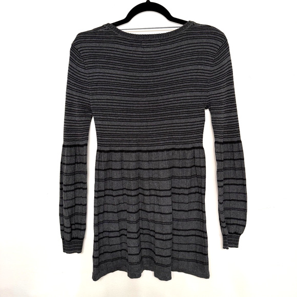 Style & Co Womens S Black Gray Stripe Mini Sweater Dress Long Sleeve Y2K - Picture 2 of 4
